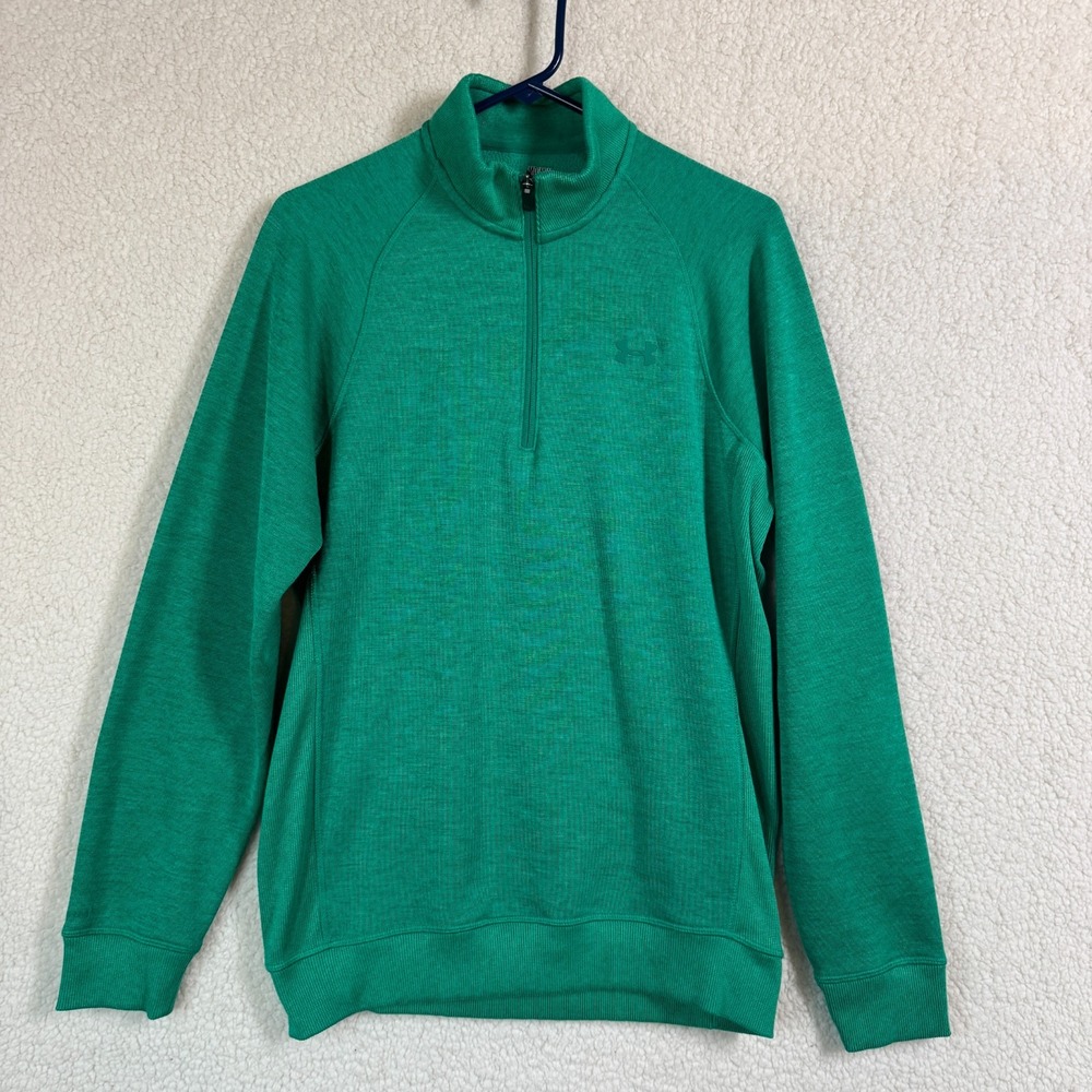 Under Armour Men's M ColdGear‎ 1/4 Zip Pullover Green Medium Fleece Lined Loose